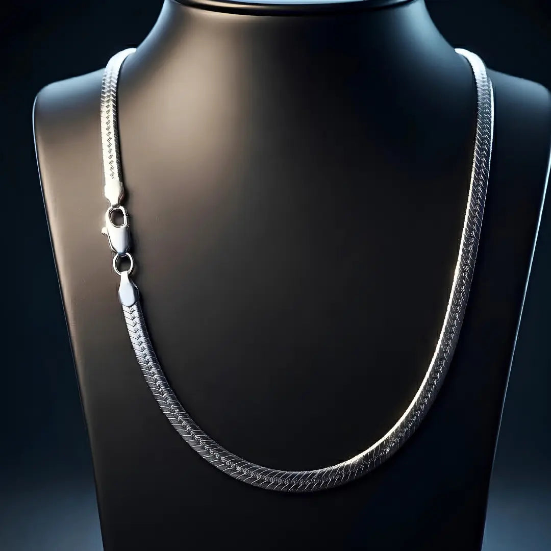 925 Sterling Silver Herringbone Chain Necklace for Women Men - 5mm Flat Snake Chain - High Polish Shiny Flexible Smooth Sleek Collarbone Chain Jewelry (58cm Length, 5mm Width)